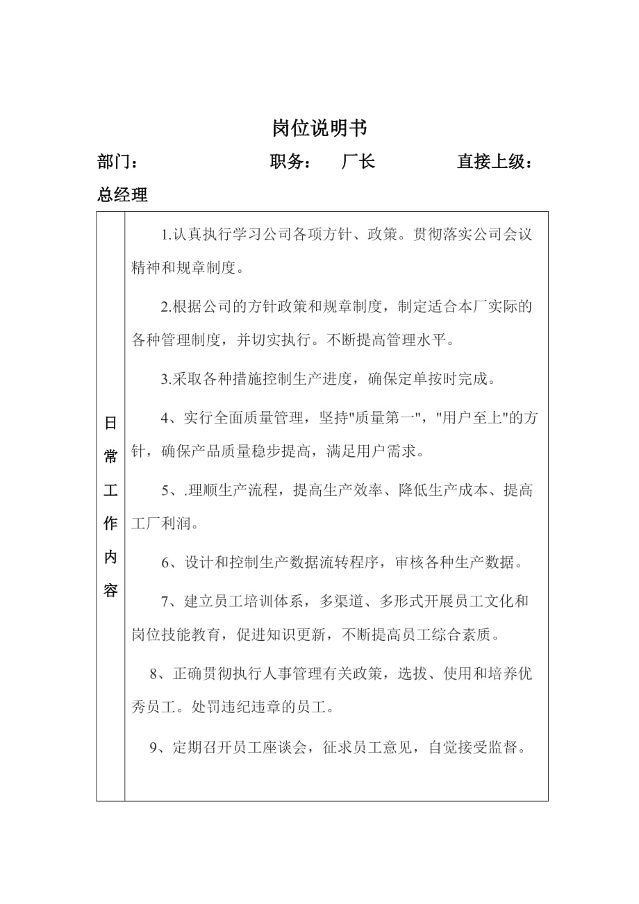 某企业各部门岗位职务说明.doc_第1页