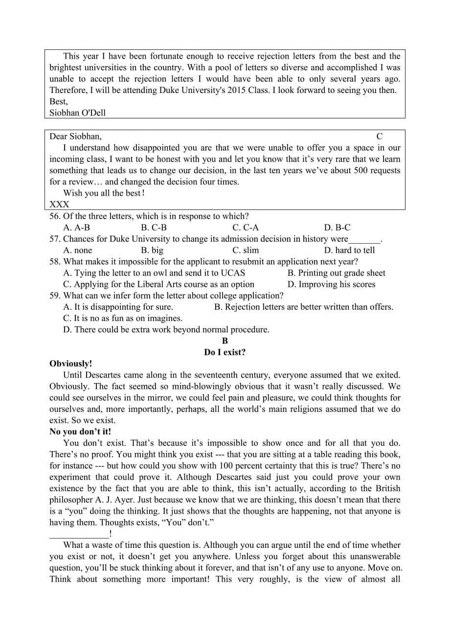 江苏省栟茶高级中学2015高考英语临考模拟_第5页