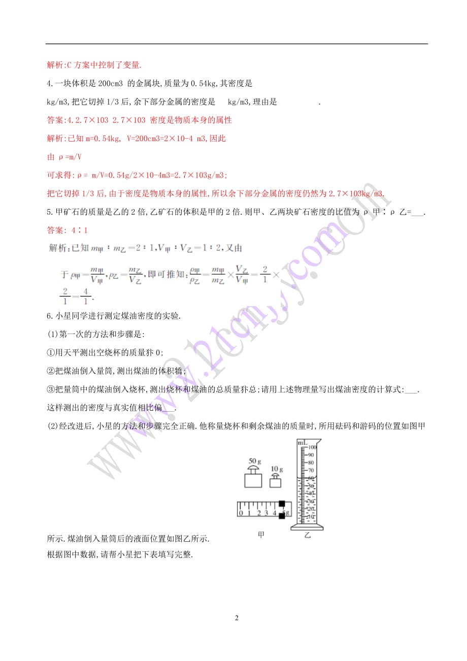 2013届中考物理冲刺押题训练---专题四-质量和密度(附答案)_第2页