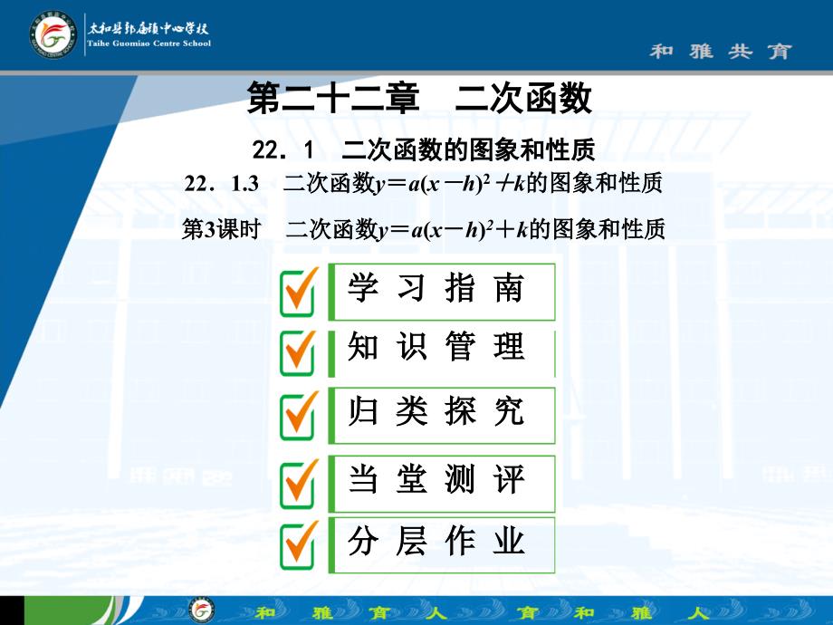 22．1.3　二次函数y＝a(x－h)2＋k的图象和性质第3课时　二次函数y＝a(x－h)2＋k的图象和性质(22张ppt)_第1页