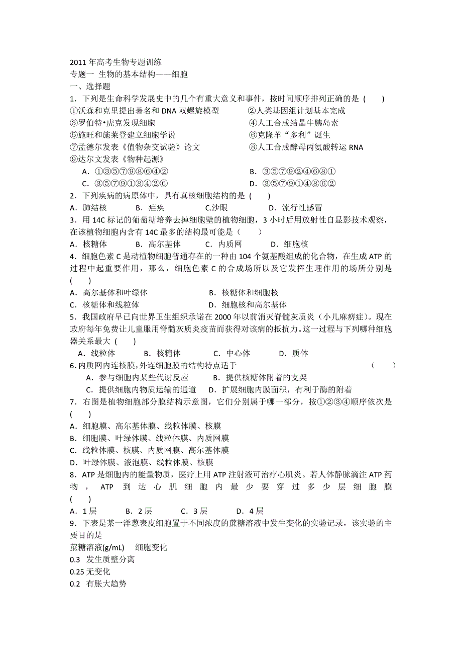 2011年高考生物专题训练_第1页