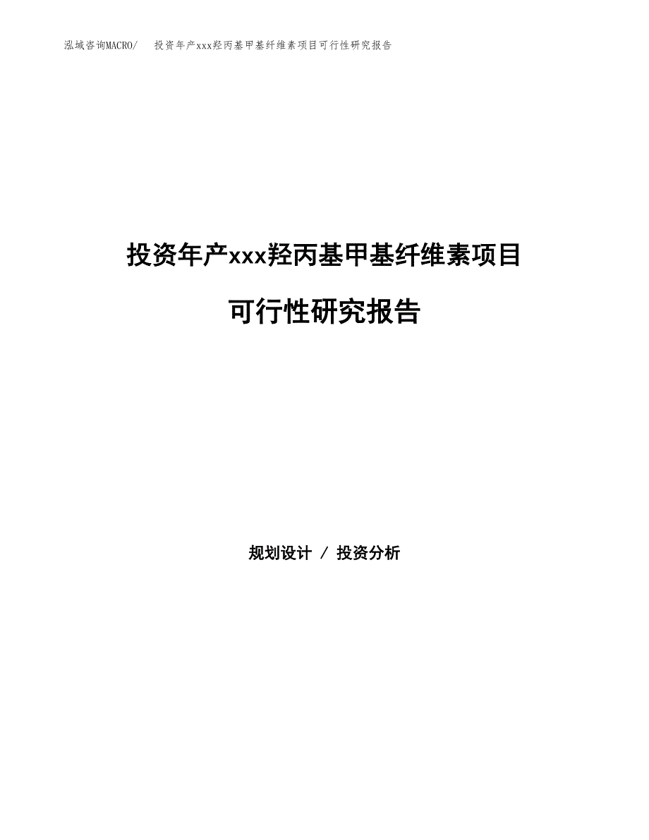 投资年产xxx羟丙基甲基纤维素项目可行性研究报告_第1页