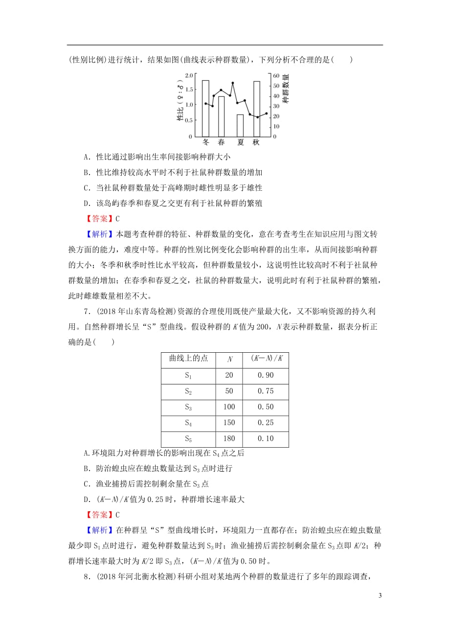 2019高考生物大一轮复习 第2单元 种群和群落 第1讲 种群的特征和数量的变化课后提能演练 新人教版必修3_第3页