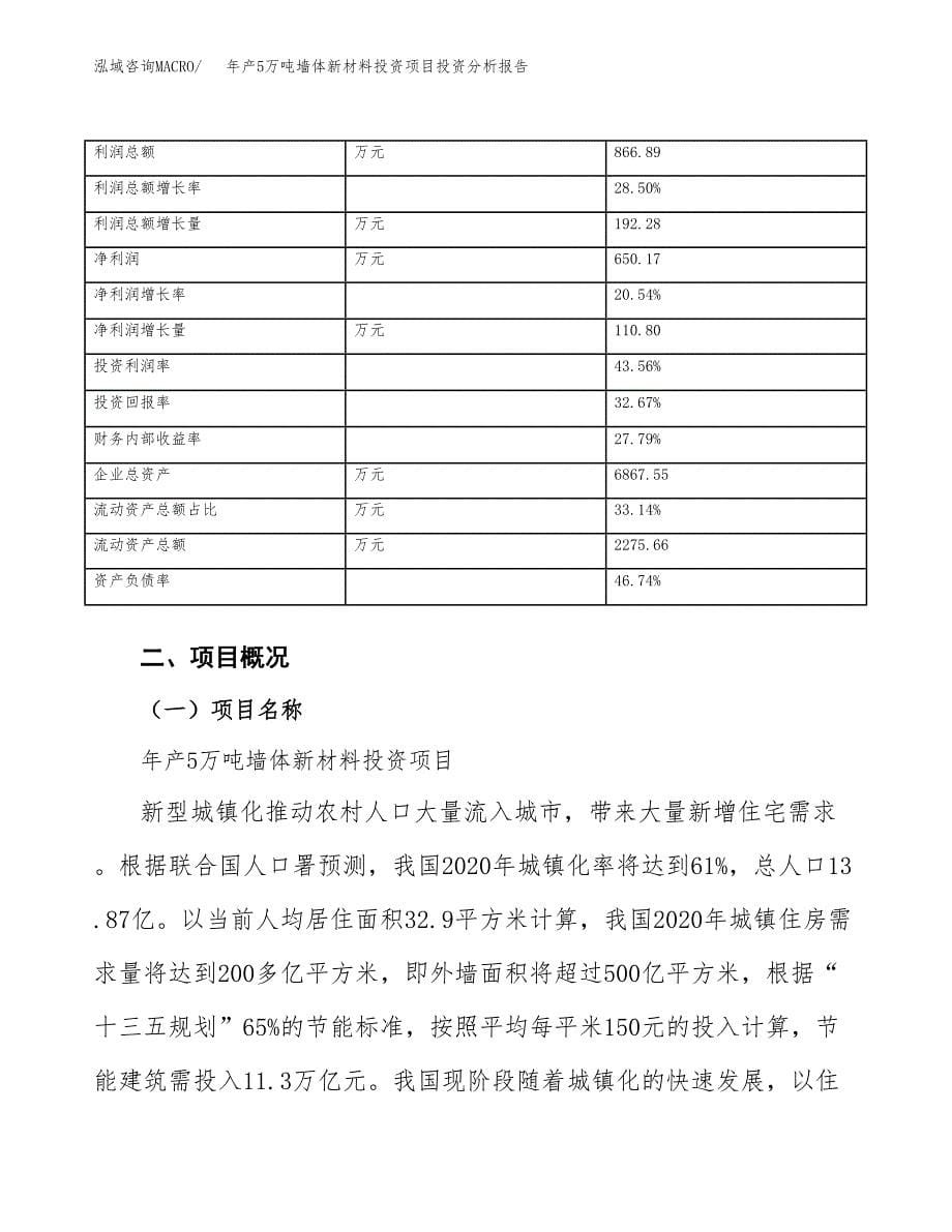 年产5万吨墙体新材料投资项目投资分析报告_第5页