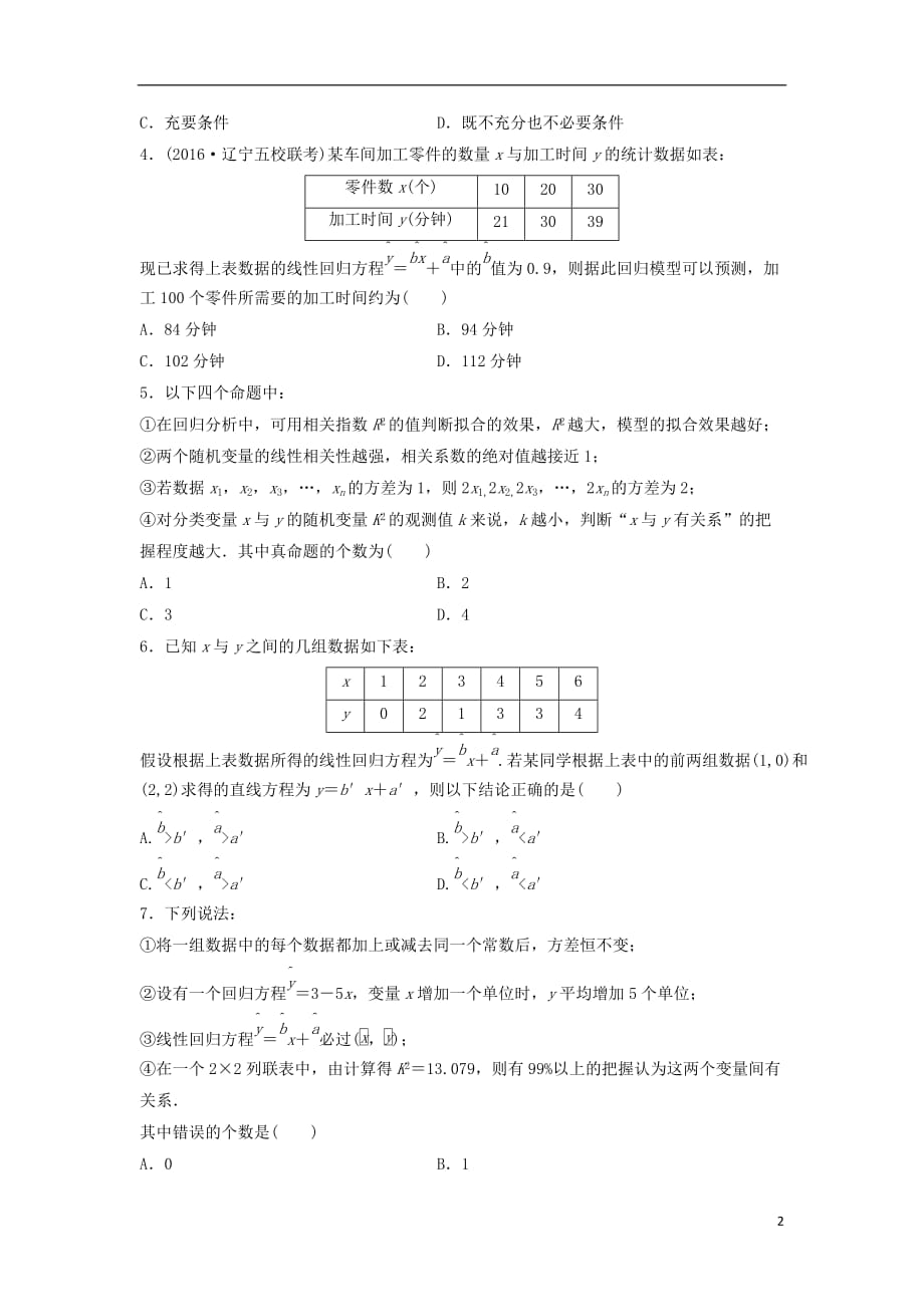 2018届高三数学 第73练 变量间的相关关系及统计案例练习_第2页