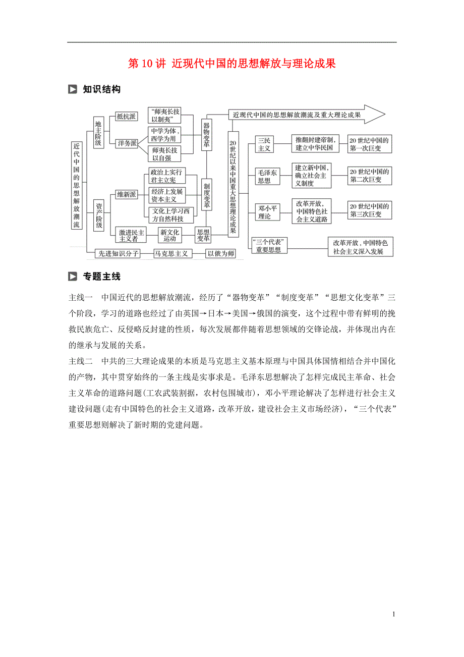 2018届高考历史二轮复习 专题二 近代史部分 第10讲 近现代中国的思想解放与理论成果学案_第1页
