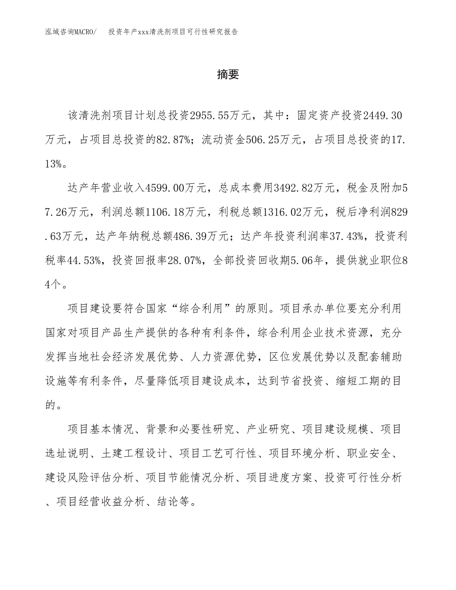 投资年产xxx清洗剂项目可行性研究报告_第2页