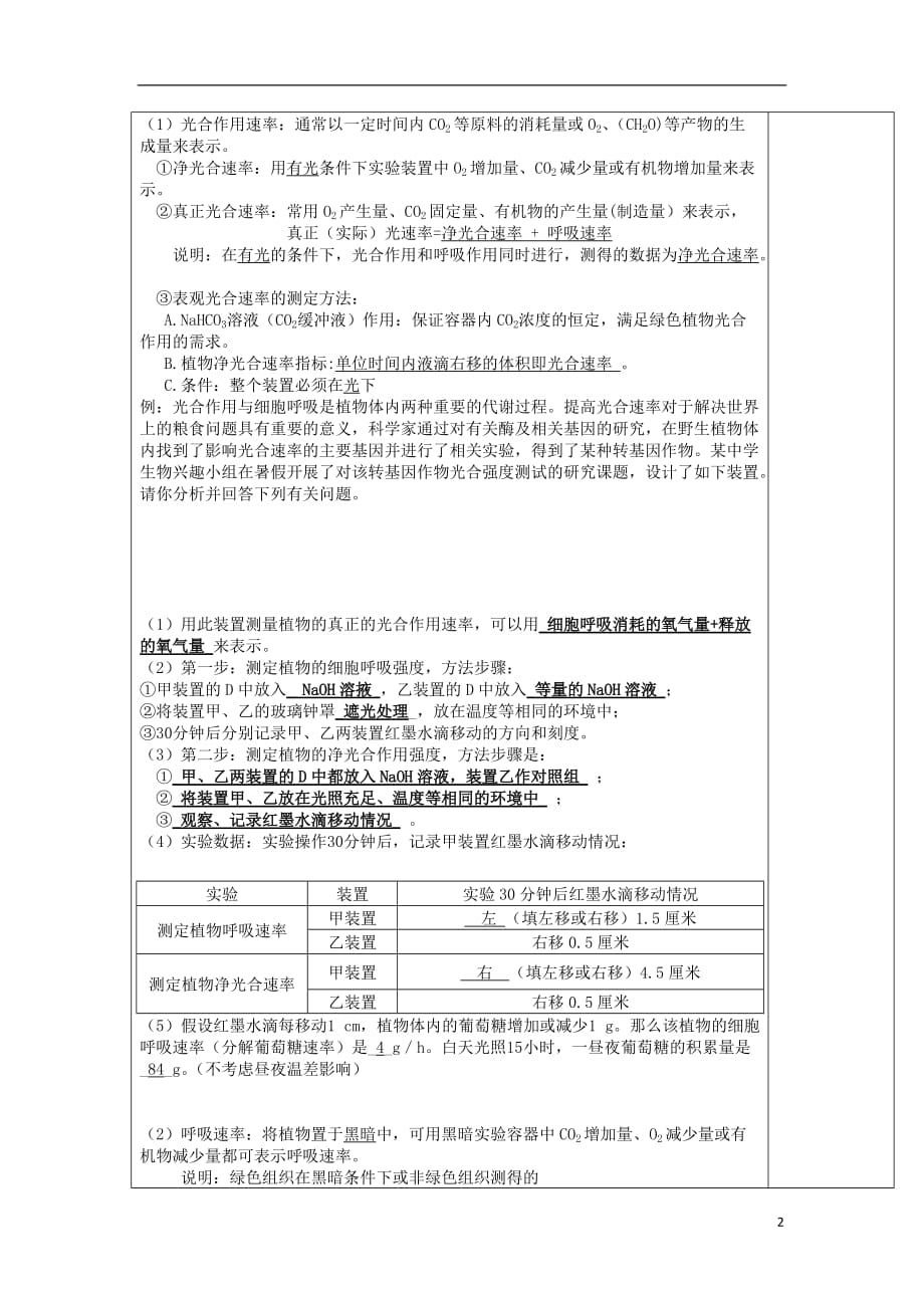 江苏省江阴市高中生物 第五章 细胞的能量供应和利用 5.4 能量之源&mdash;&mdash;光和光合作用（第4课时）教案 新人教版必修1_第2页