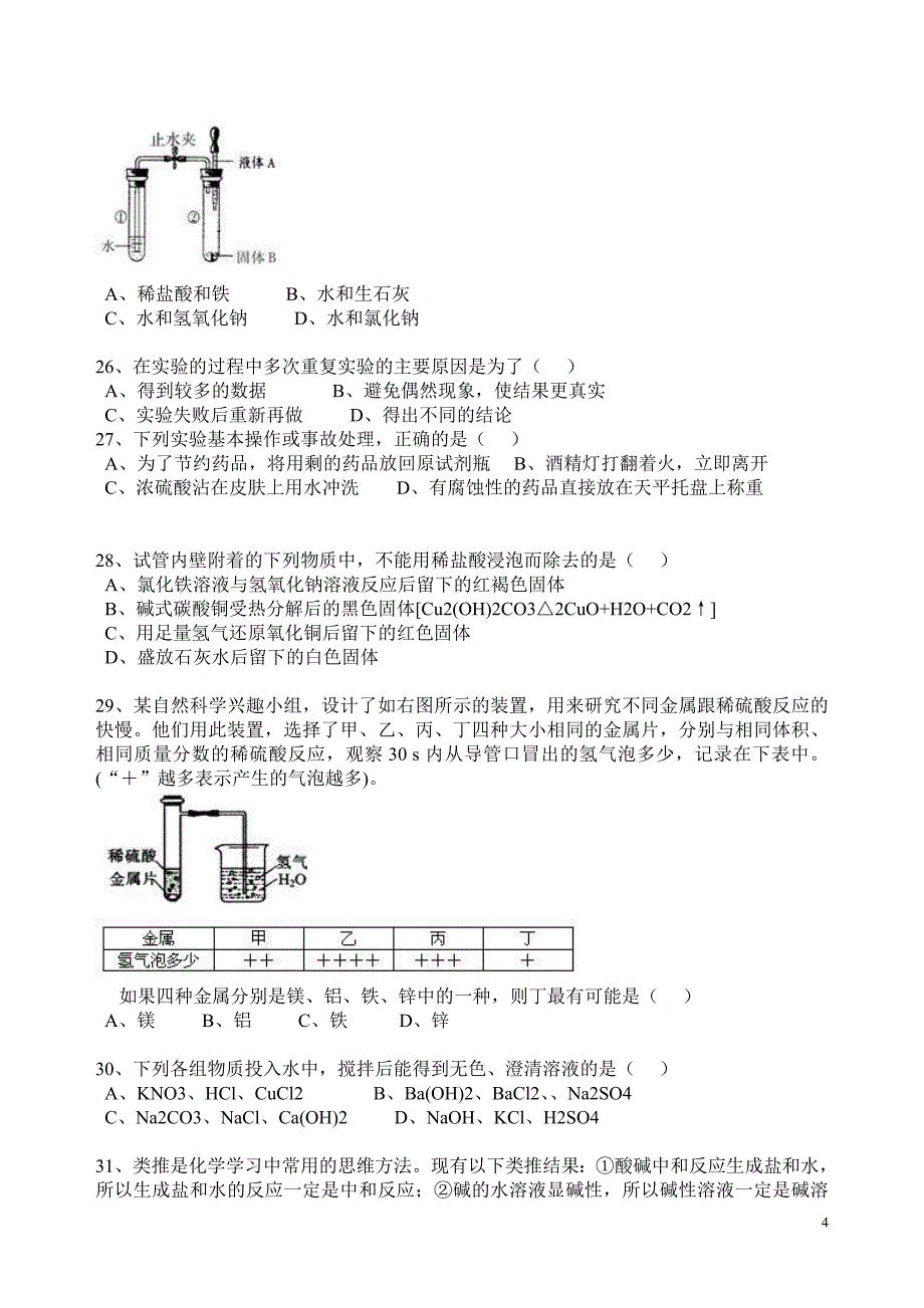 2011年中考化学选择题100精选_第4页