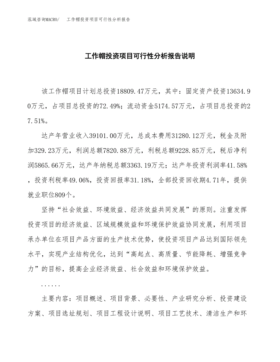 工作帽投资项目可行性分析报告word可编辑.docx_第2页