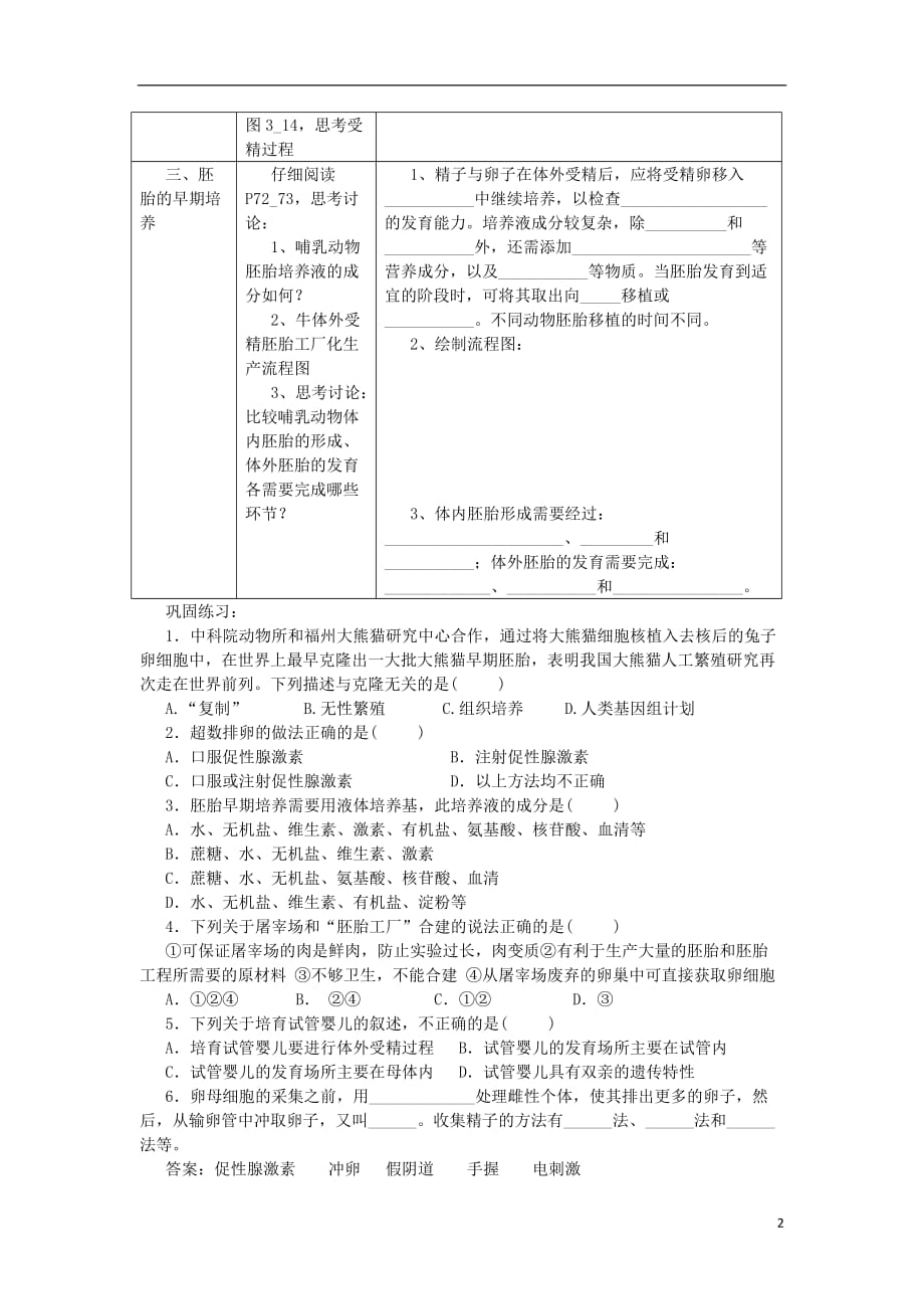 江苏省常熟市高中生物 胚胎工程 体外受精和早期胚胎培养教案 新人教版选修3_第2页