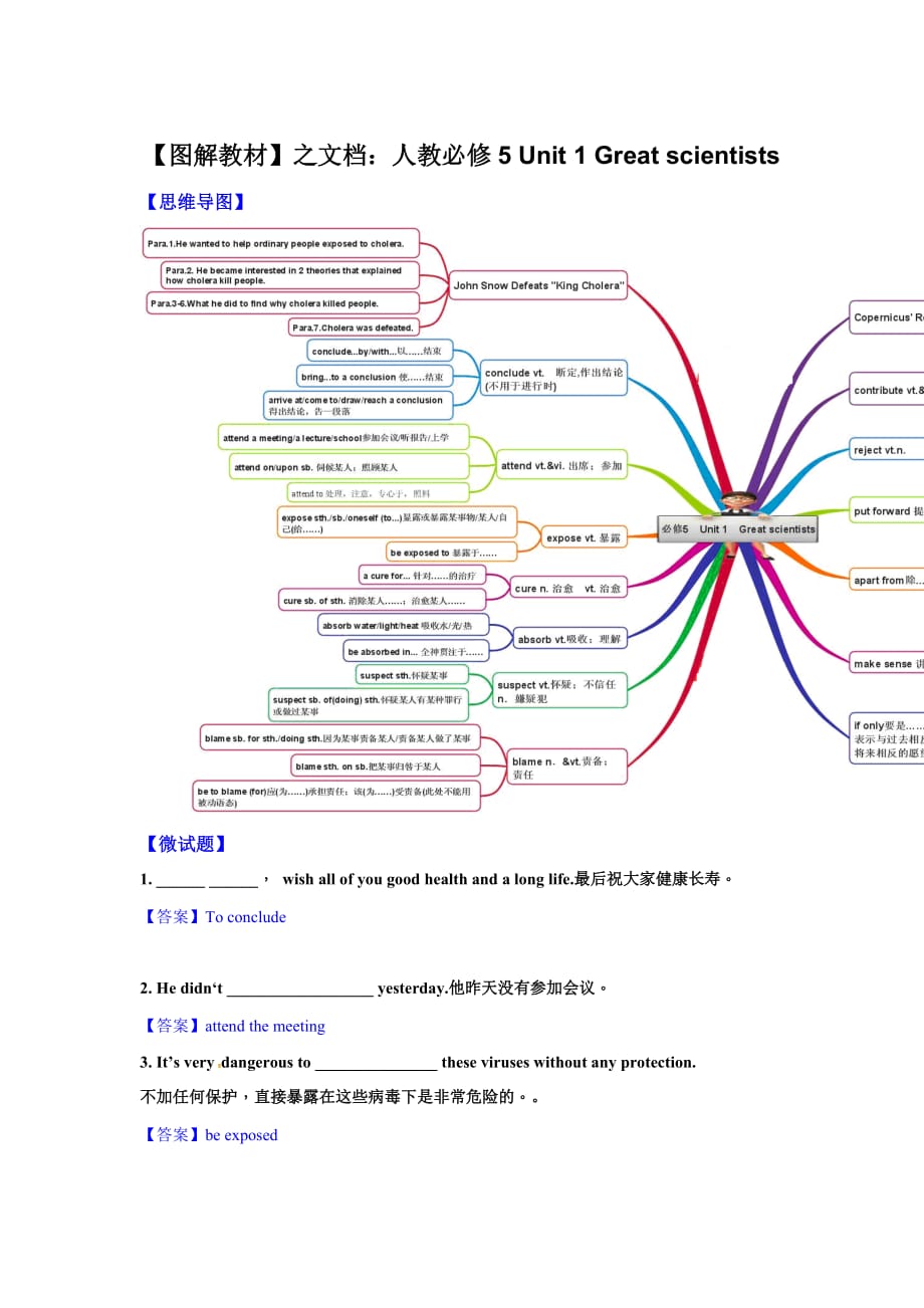 图解教材(思维导图+微试题)人教高中英语必修5学案：unit 1 great scientists_第1页