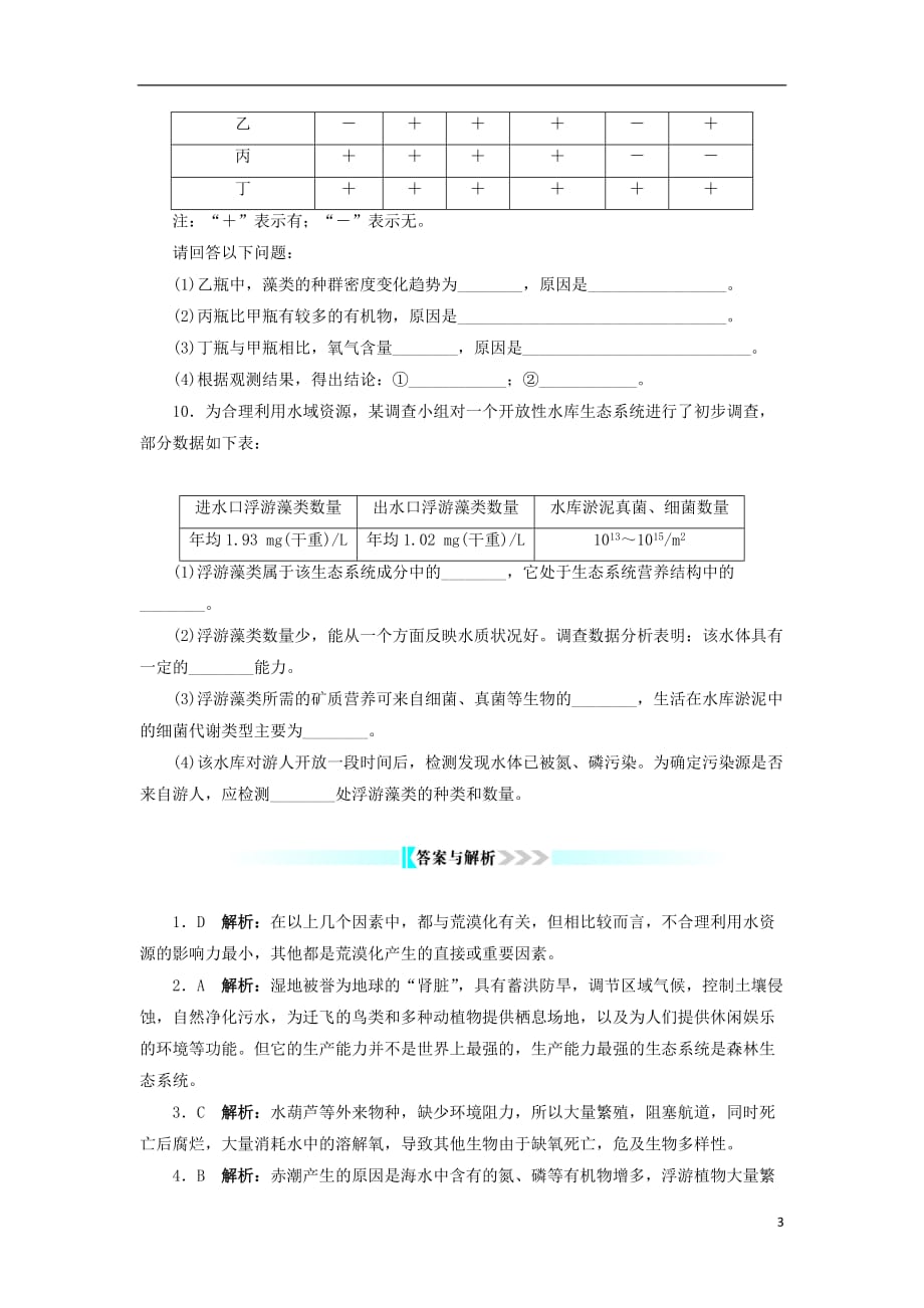 高中生物 第五章 生态工程 第三节 水利工程中的生态学问题自我小测 浙科版选修3_第3页