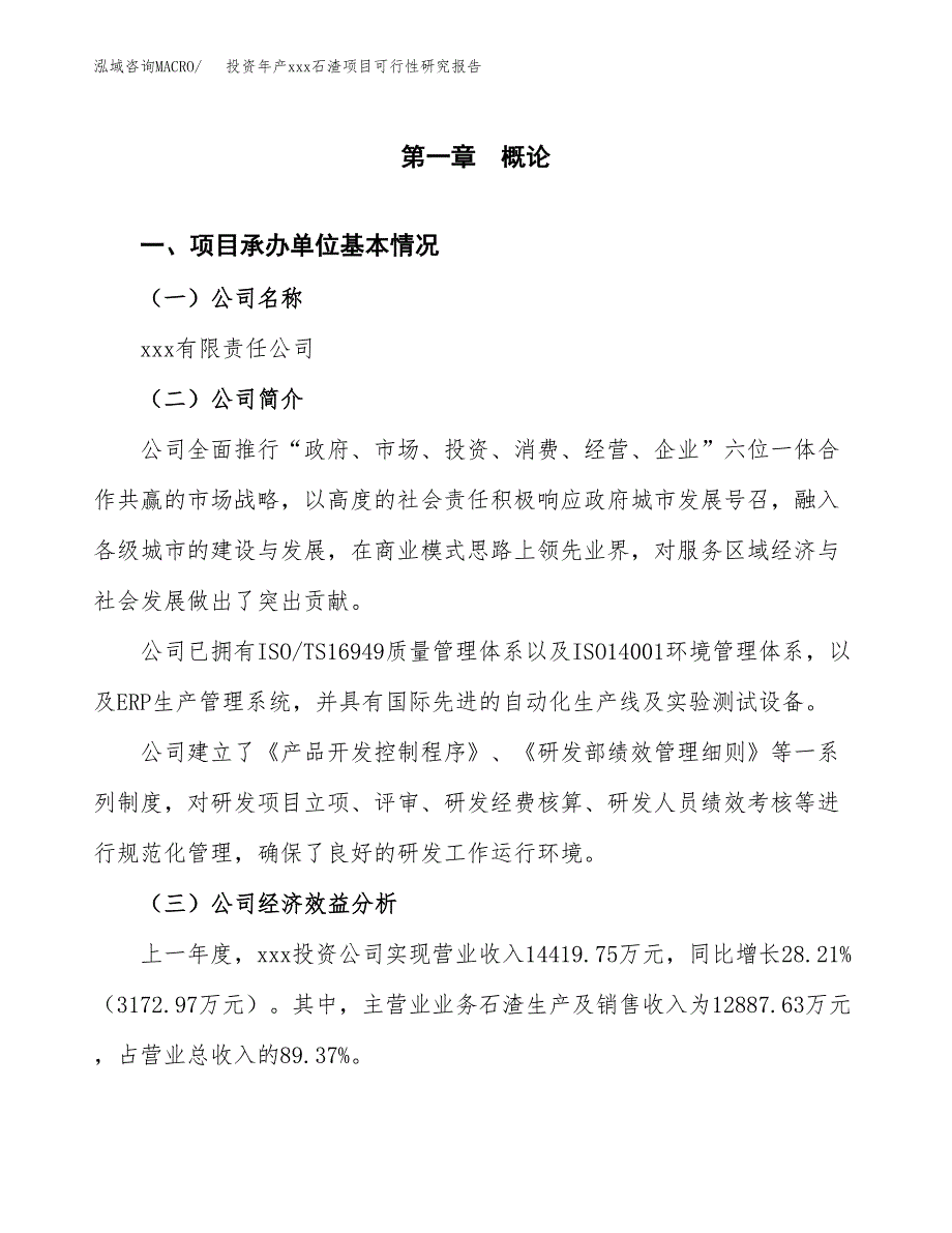 投资年产xxx石渣项目可行性研究报告_第4页