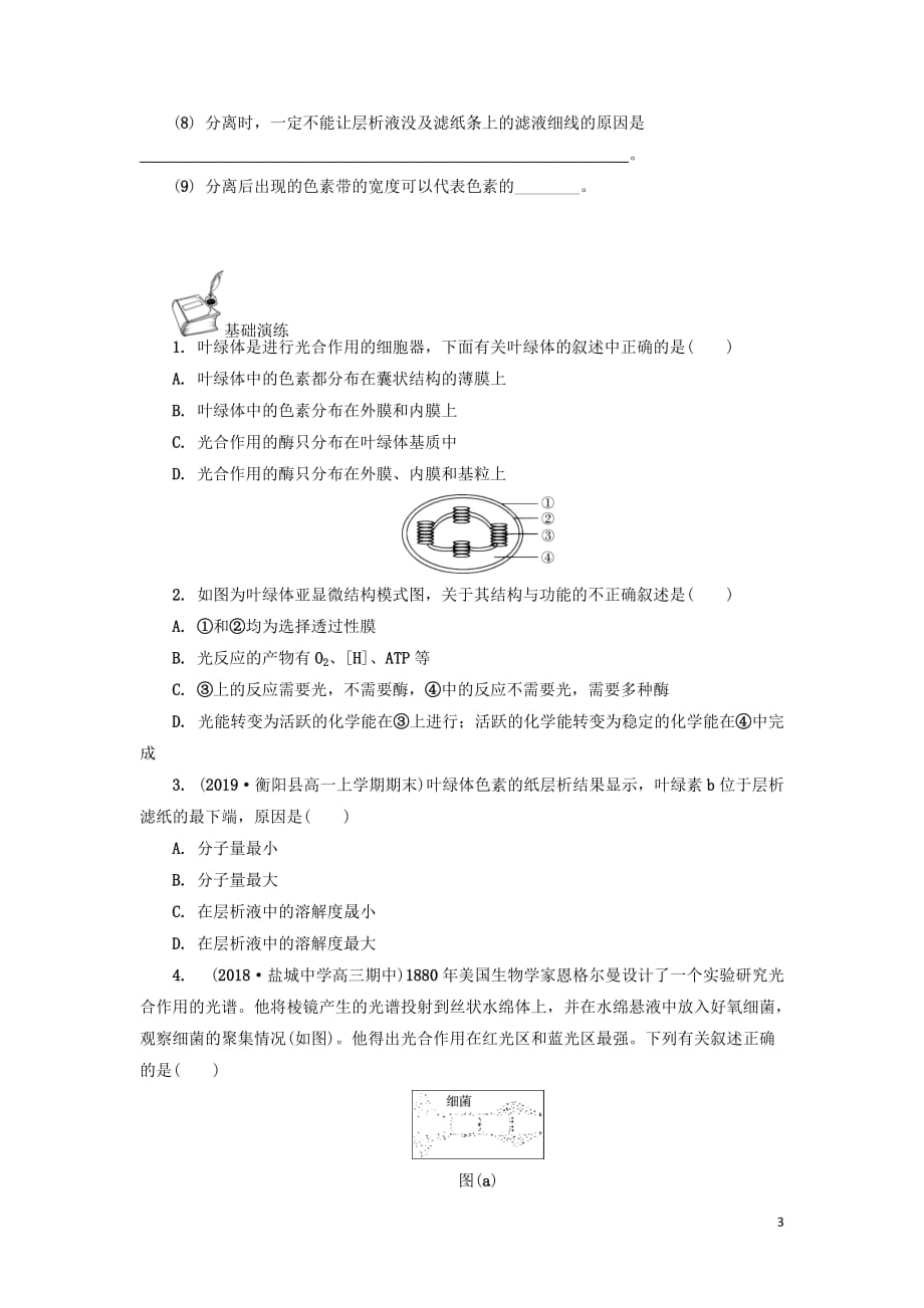 江苏省2018-2019学年高中生物暑假作业 第十六天 光合作用_第3页