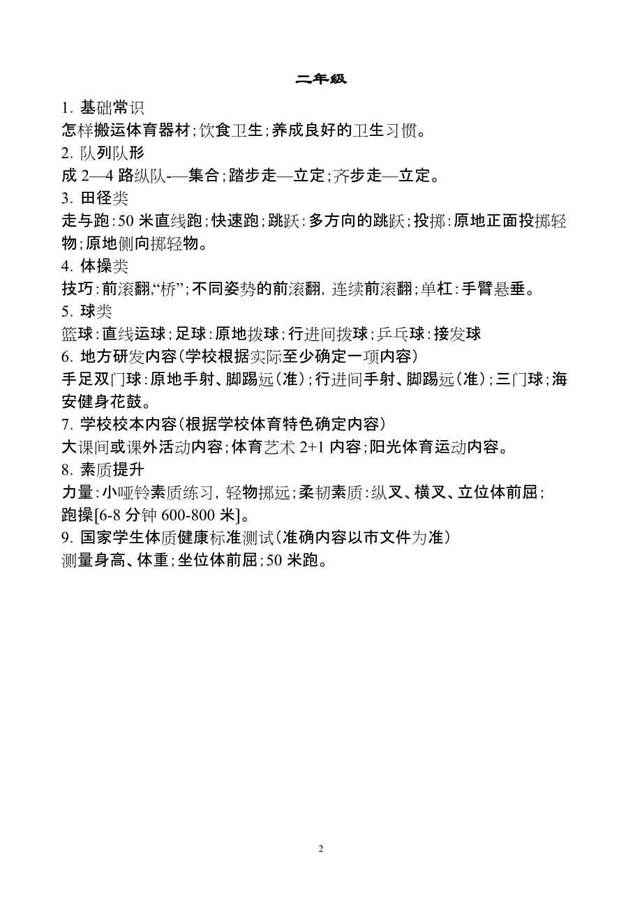 2011年小学体育教学必修与自选内容_第2页