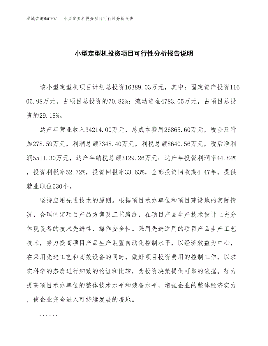 小型定型机投资项目可行性分析报告word可编辑.docx_第2页