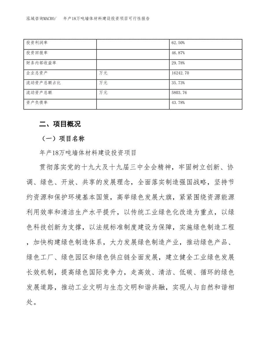 年产18万吨墙体材料建设投资项目可行性报告模板_第5页