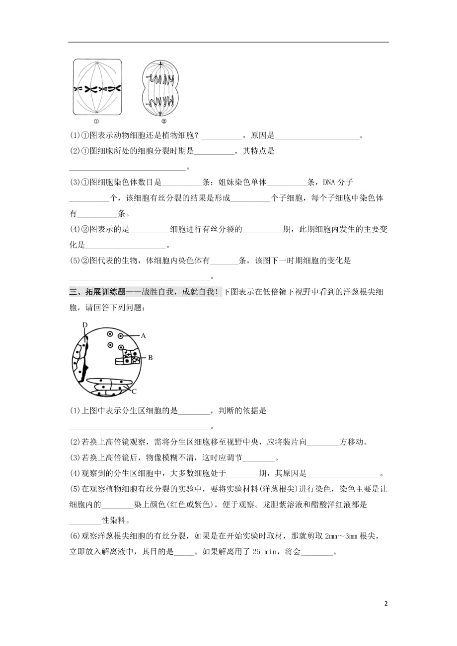 吉林省长春市高中生物 第六章 细胞的生命历程 第1节 细胞的增殖习题（无答案）新人教版必修1_第2页