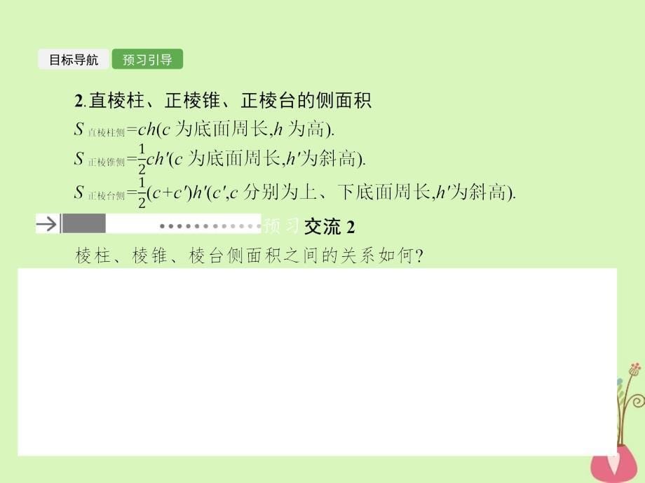 高中数学 第一章 立体几何初步 1.7 简单几何体的面积和体积 1.7.1 柱、锥、台的侧面展开与面积课件 北师大版必修2_第5页