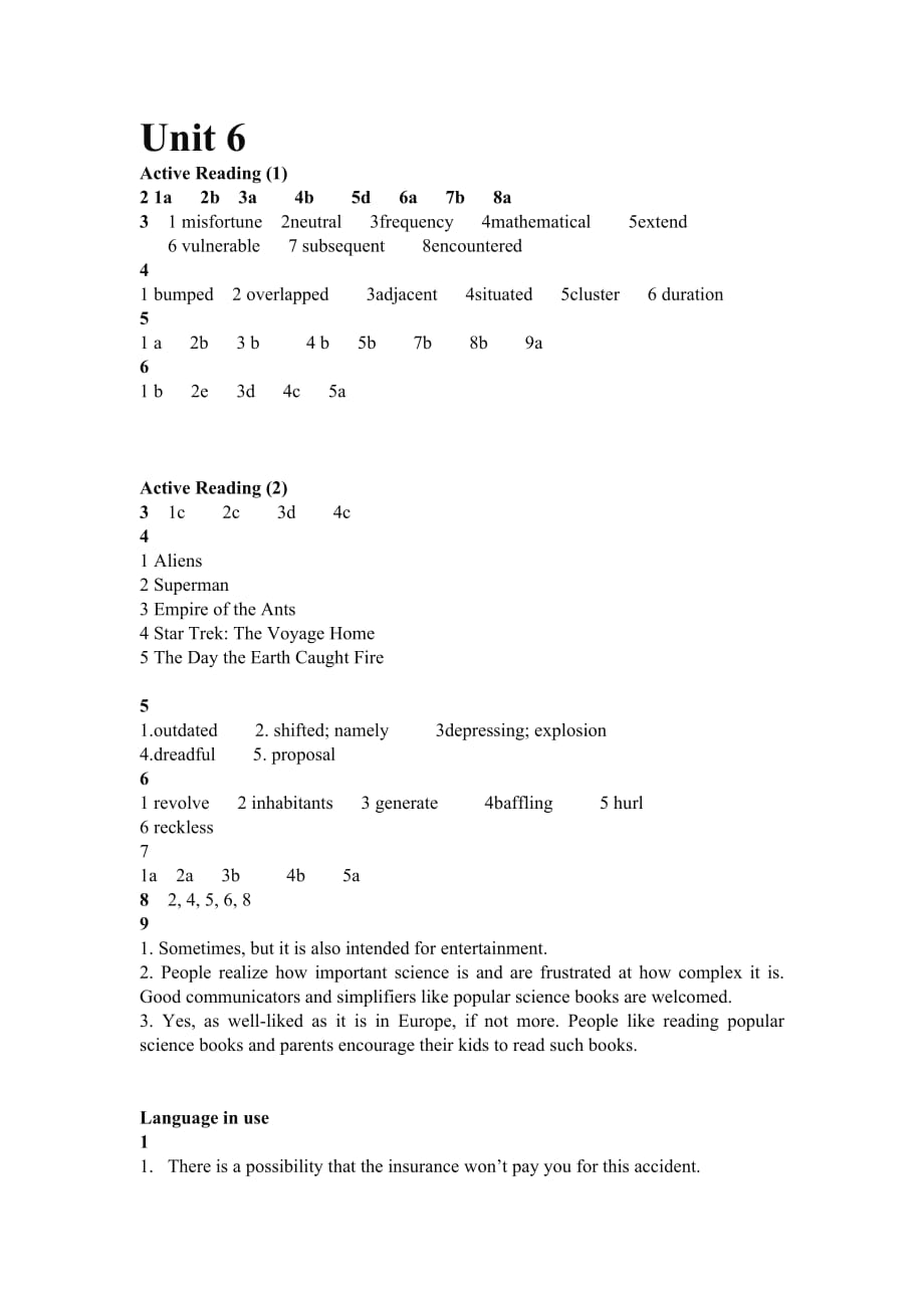 (第二版)新标准大学英语综合教程boo2unit6课后答案.doc_第1页