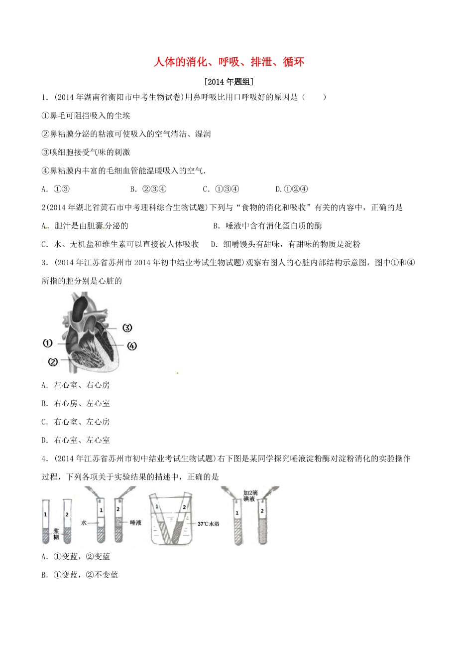 (专题05)人体的消化、呼吸、排泄、循环试题.doc_第1页