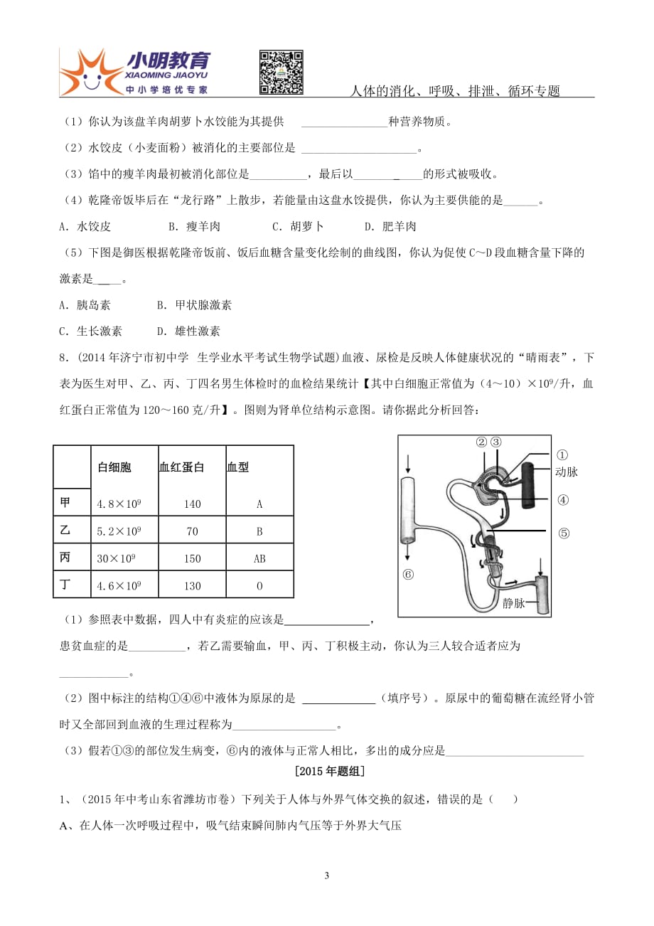 (专题05)人体的消化、呼吸、排泄、循环试题.doc_第3页