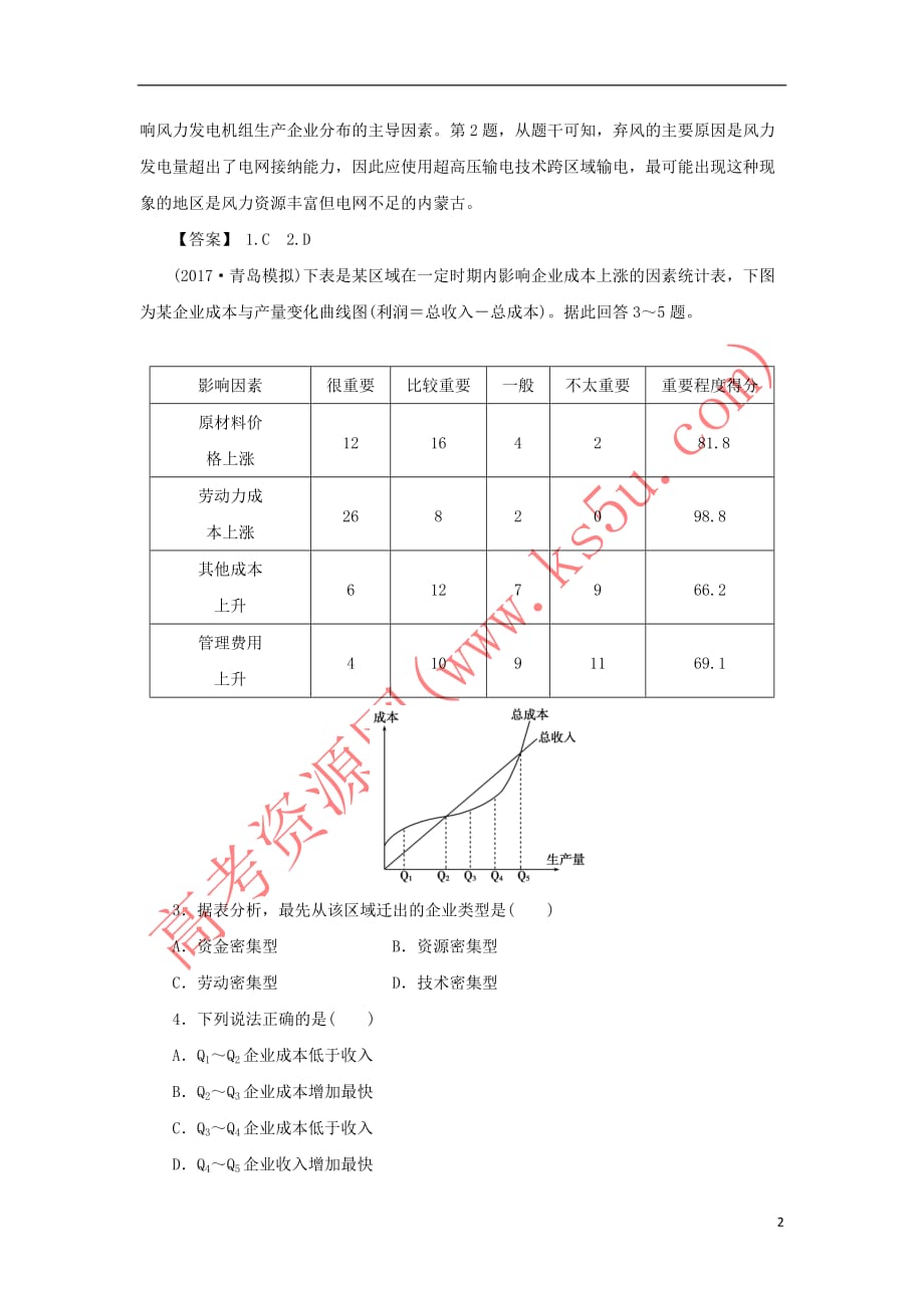 18版高考地理总复习第九章工业地域的形成与发展课下限时集训12_第2页