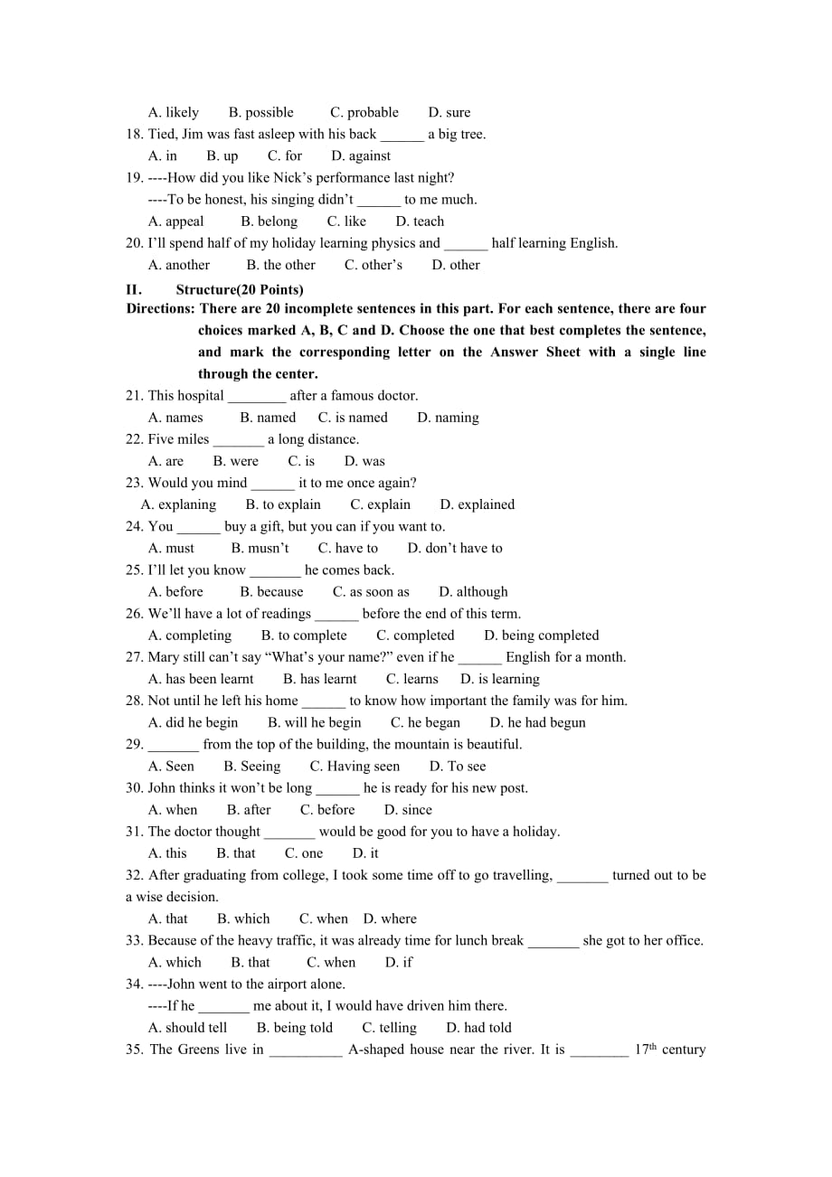 2011吉林省专升本-公共英语试卷-带答案(同名4957)_第2页