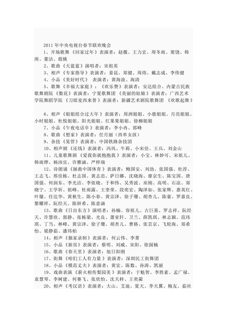 2011年中央电视台春节联欢晚会节目表_第1页