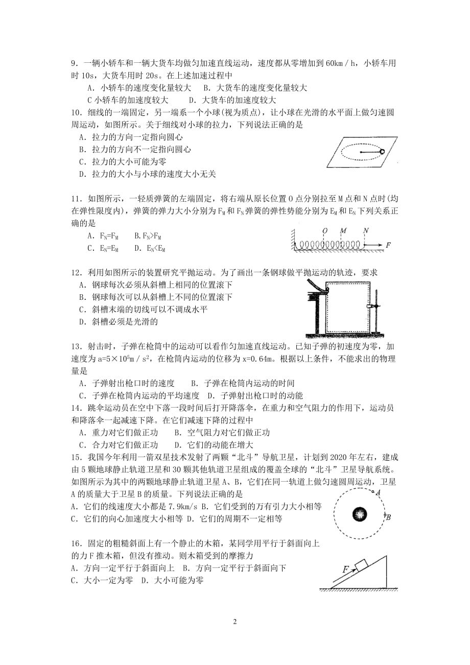 2012年湖南省普通高中学业水平考试物理试题及答案.doc_第2页