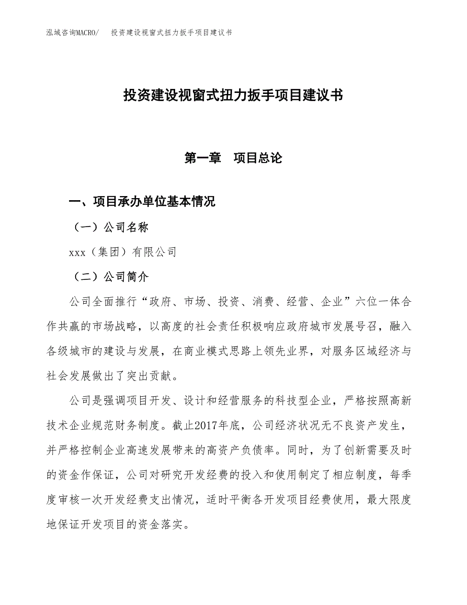 投资建设视窗式扭力扳手项目建议书.docx_第1页