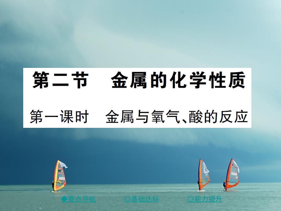 2018春九年级化学下册 第九单元 金属 第二节 金属的化学性质 第1课时 金属与氧气、酸的反应习题课件 （新版）鲁教版_第1页