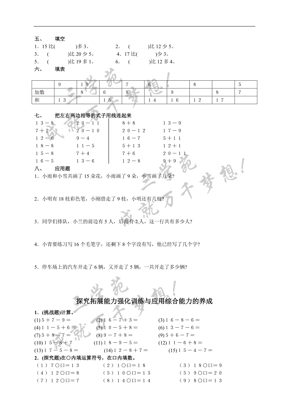 2017年人教版一年级数学下册单元测试题集_第4页