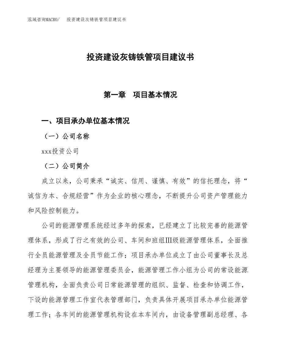 投资建设灰铸铁管项目建议书.docx_第1页