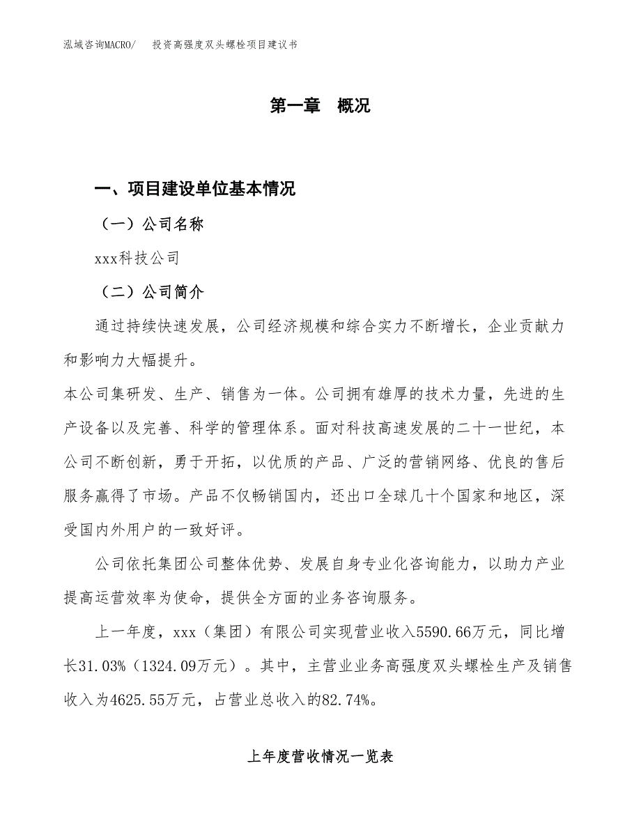 投资高强度双头螺栓项目建议书.docx_第1页