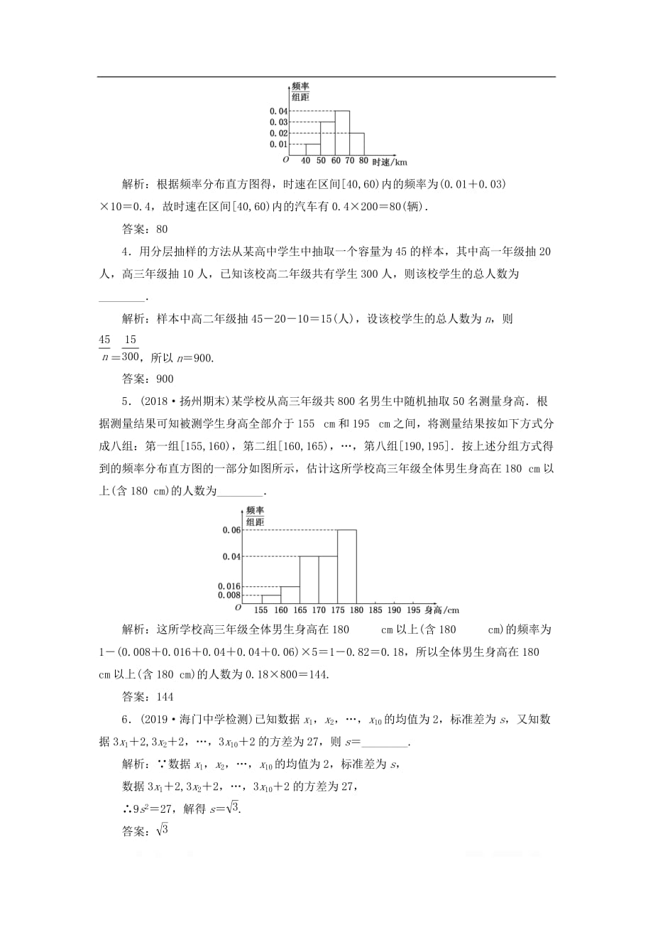 江苏专版2020版高考数学一轮复习课时跟踪检测五十二抽样方法用样本估计总体文_第3页
