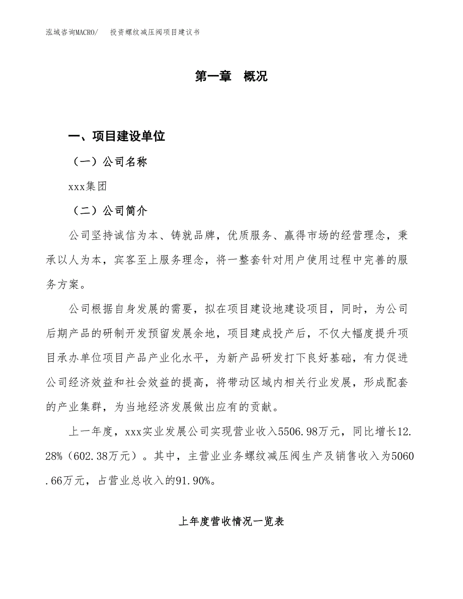 投资螺纹减压阀项目建议书.docx_第1页