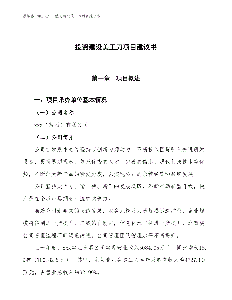 投资建设美工刀项目建议书.docx_第1页