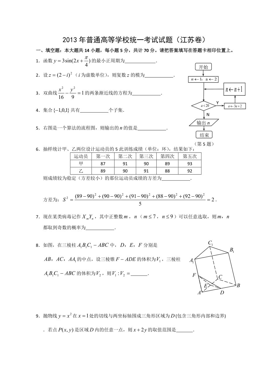 2013江苏省高考数学真题(含答案)_第1页