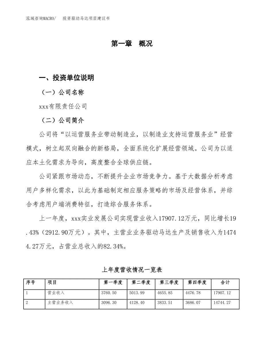 投资驱动马达项目建议书.docx_第1页