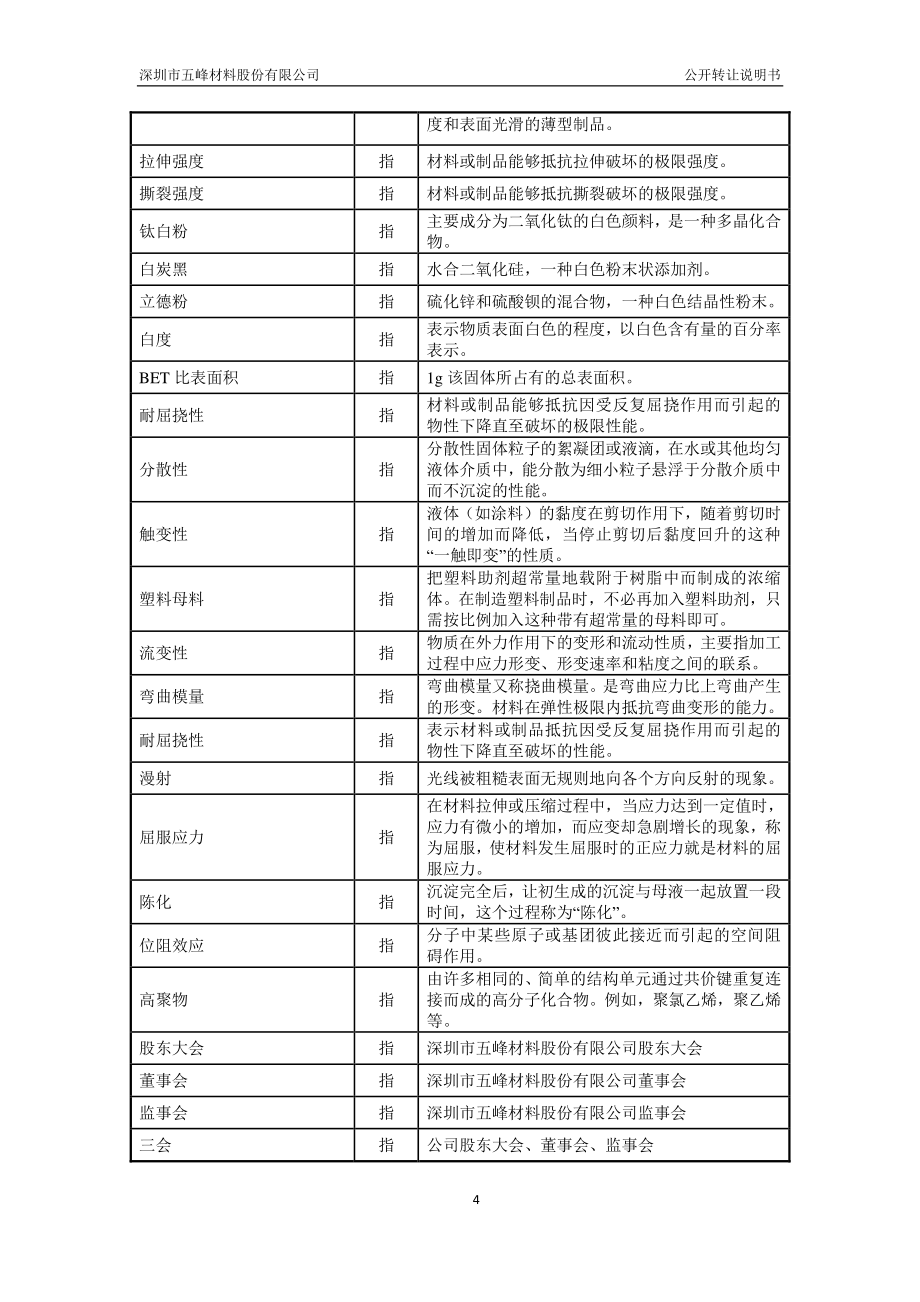 深圳市五峰材料股份有限公司公开转让说明书 (申报稿) _第4页