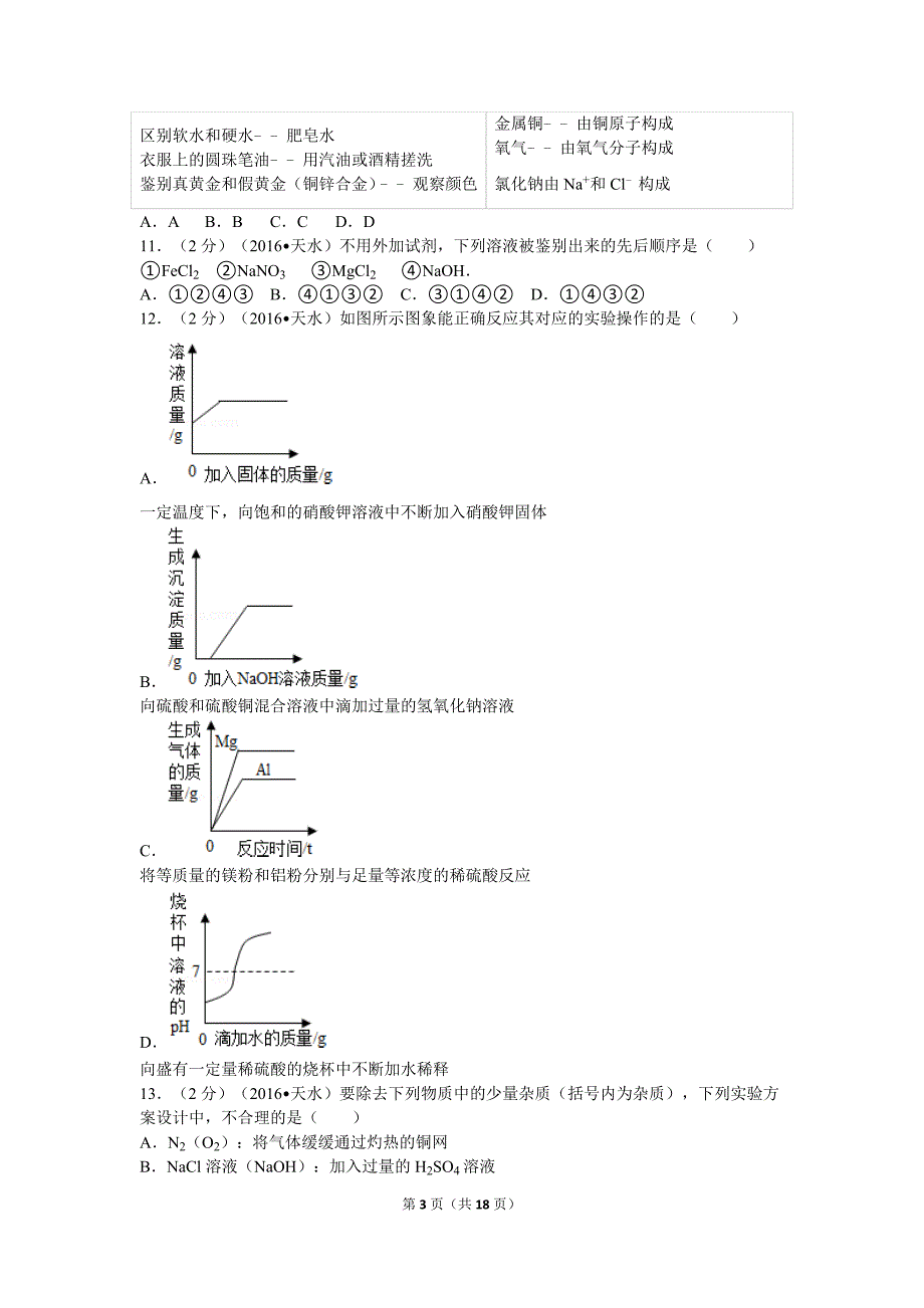 2016年甘肃省天水市中考化学试卷_第3页