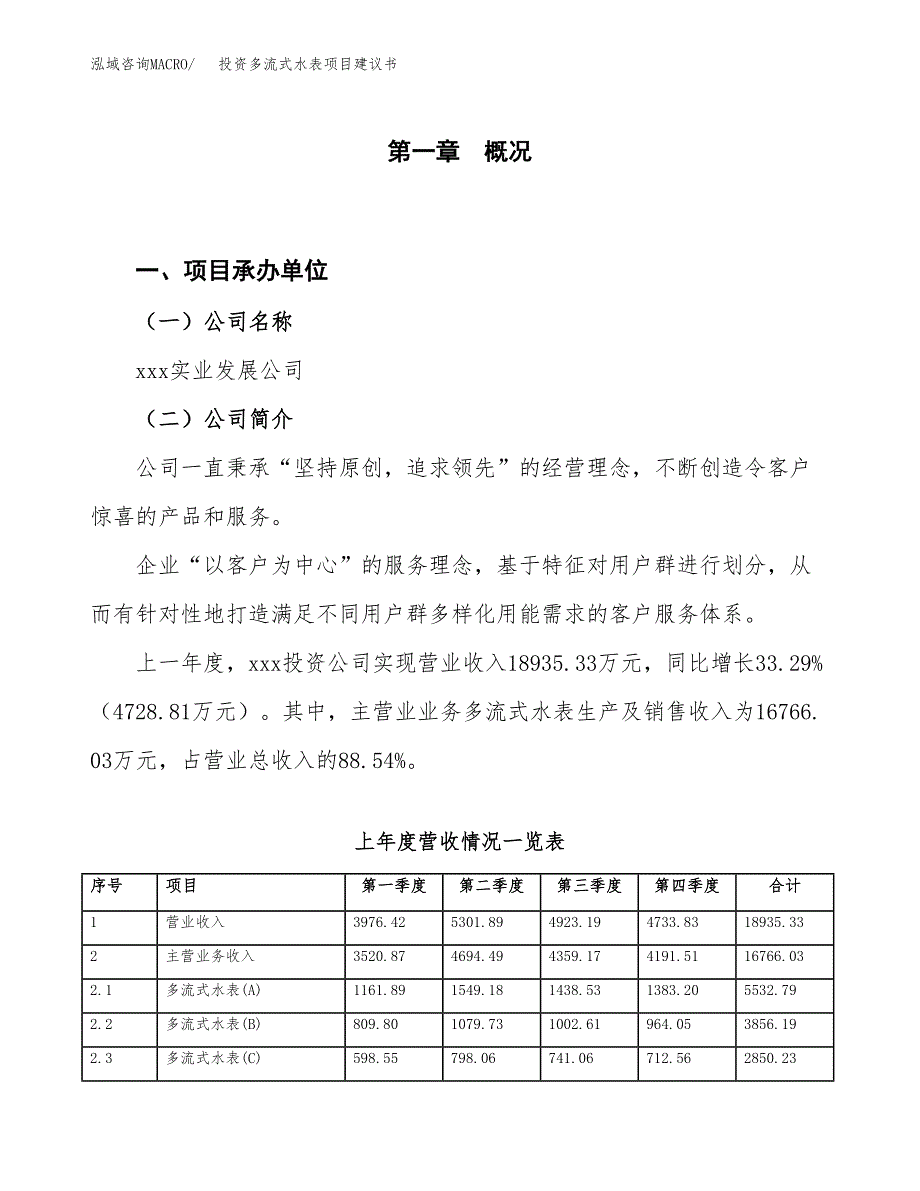 投资多流式水表项目建议书.docx_第1页