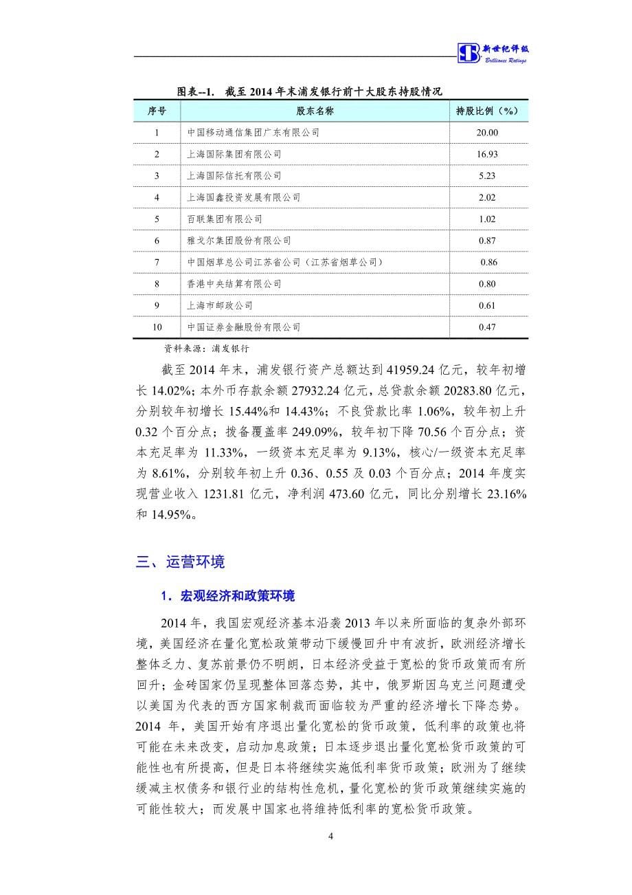 上海浦东发展银行2012年次级债券跟踪评级报告（2014年度）_第5页