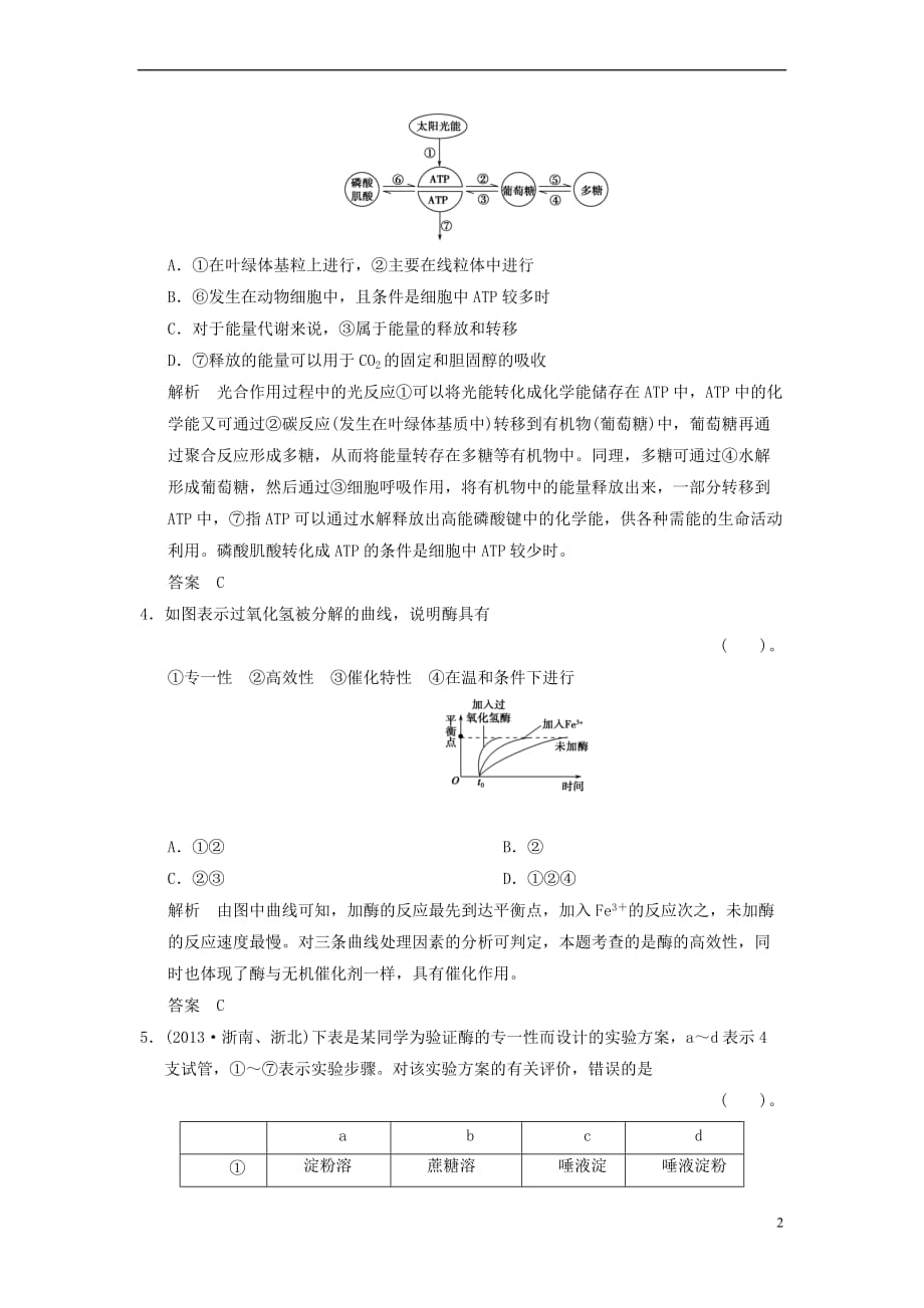 2014届高三生物一轮-1-3-1细胞与能量、酶限时规范训练(含解析)浙科版_第2页