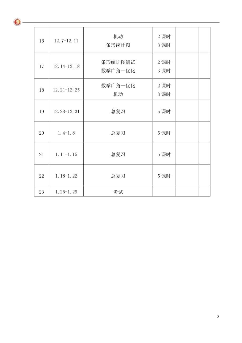 2015年秋新人教版四上数学教学计划最新(适合最新校历)_第5页