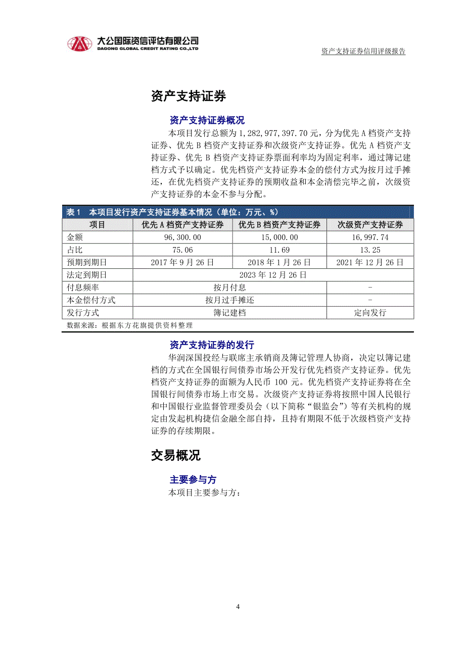 捷赢2017年第一期个人消费贷款信贷资产支持证券信用评级报告(大公国际)_第4页