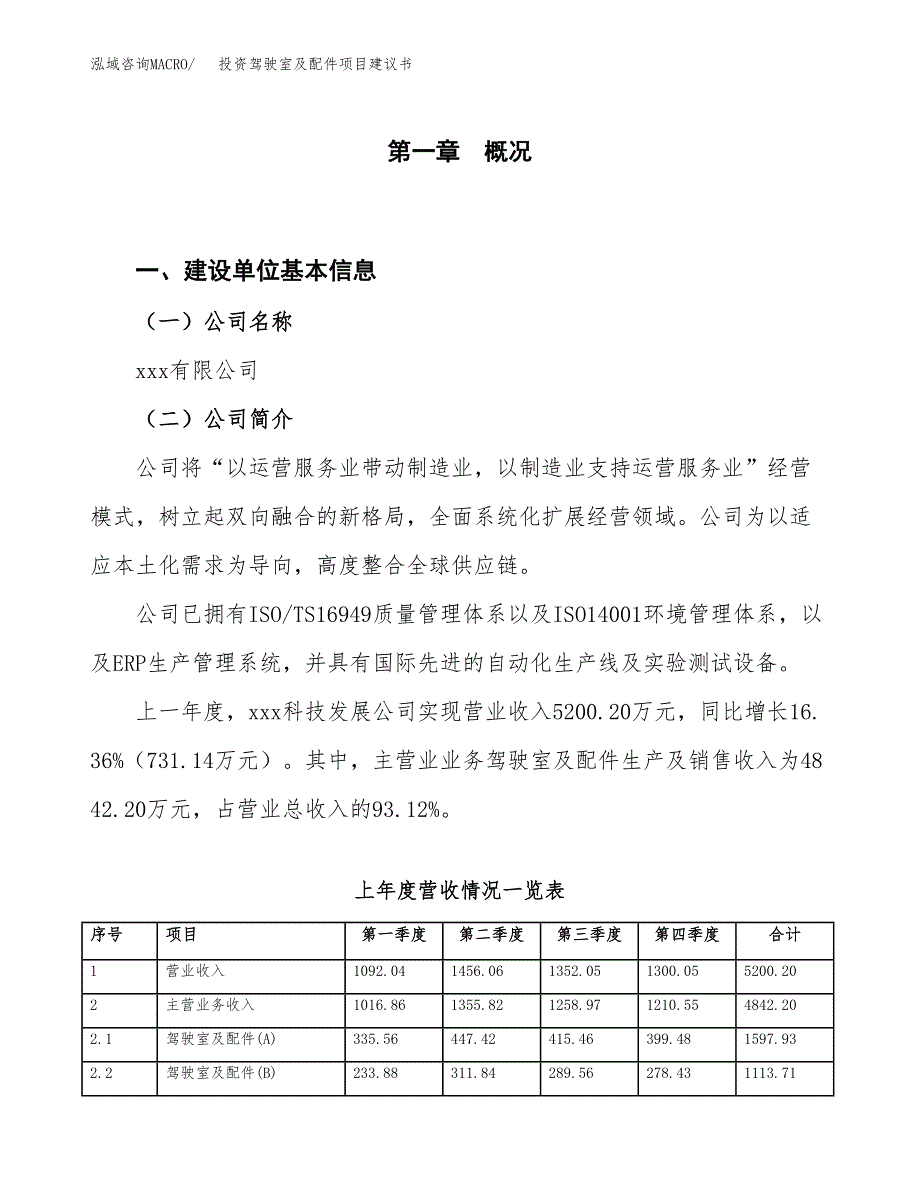 投资驾驶室及配件项目建议书.docx_第1页