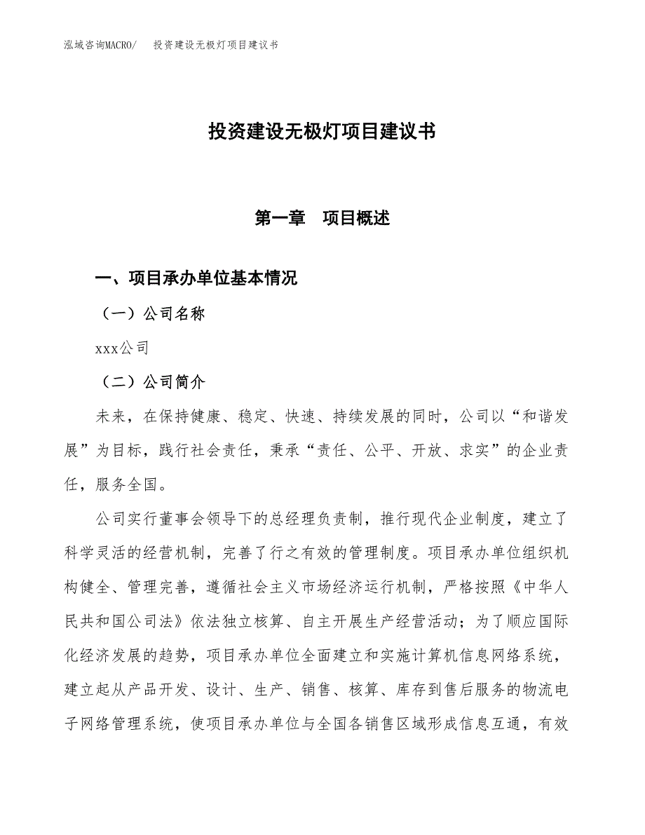 投资建设无极灯项目建议书.docx_第1页